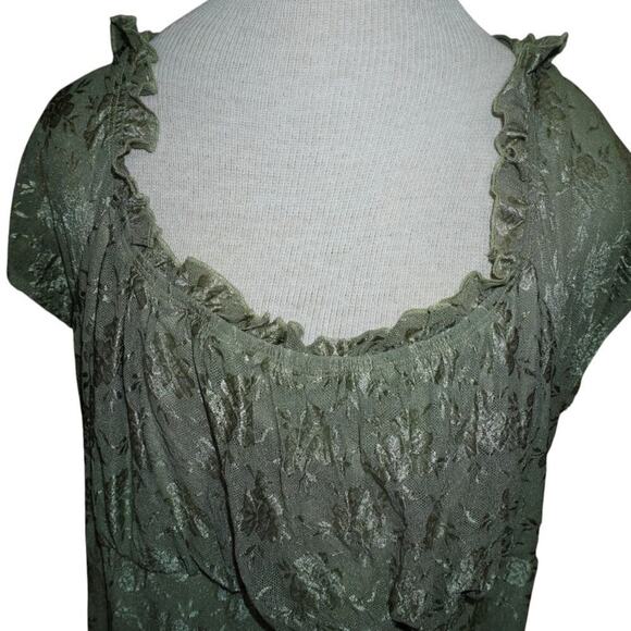 Green Lace Floral Midi Dress Size 3XL β Ruffle Trim Cottagecore Mesh Overlay NWT - Picture 6 of 9
